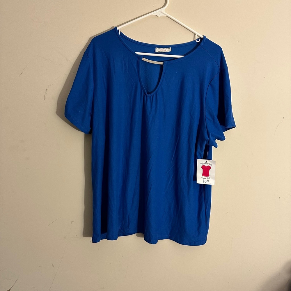 Women's Bobbie Brooks Top Size 3X Blue Neck Bar Trim Super Soft
